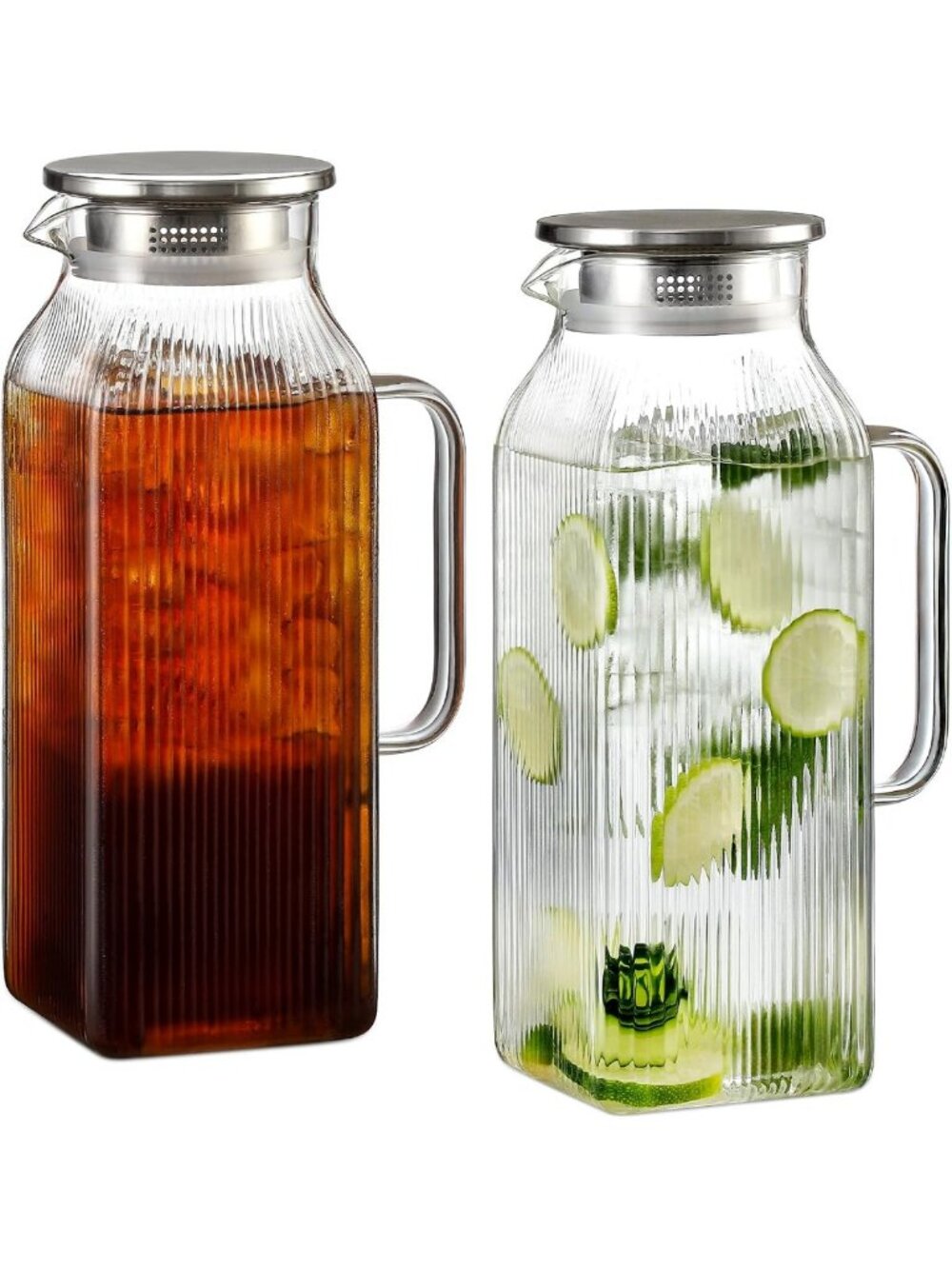2 Pack 68 oz Glass Pitchers with Lid & Handle - Perfect for Iced Tea & Drinks